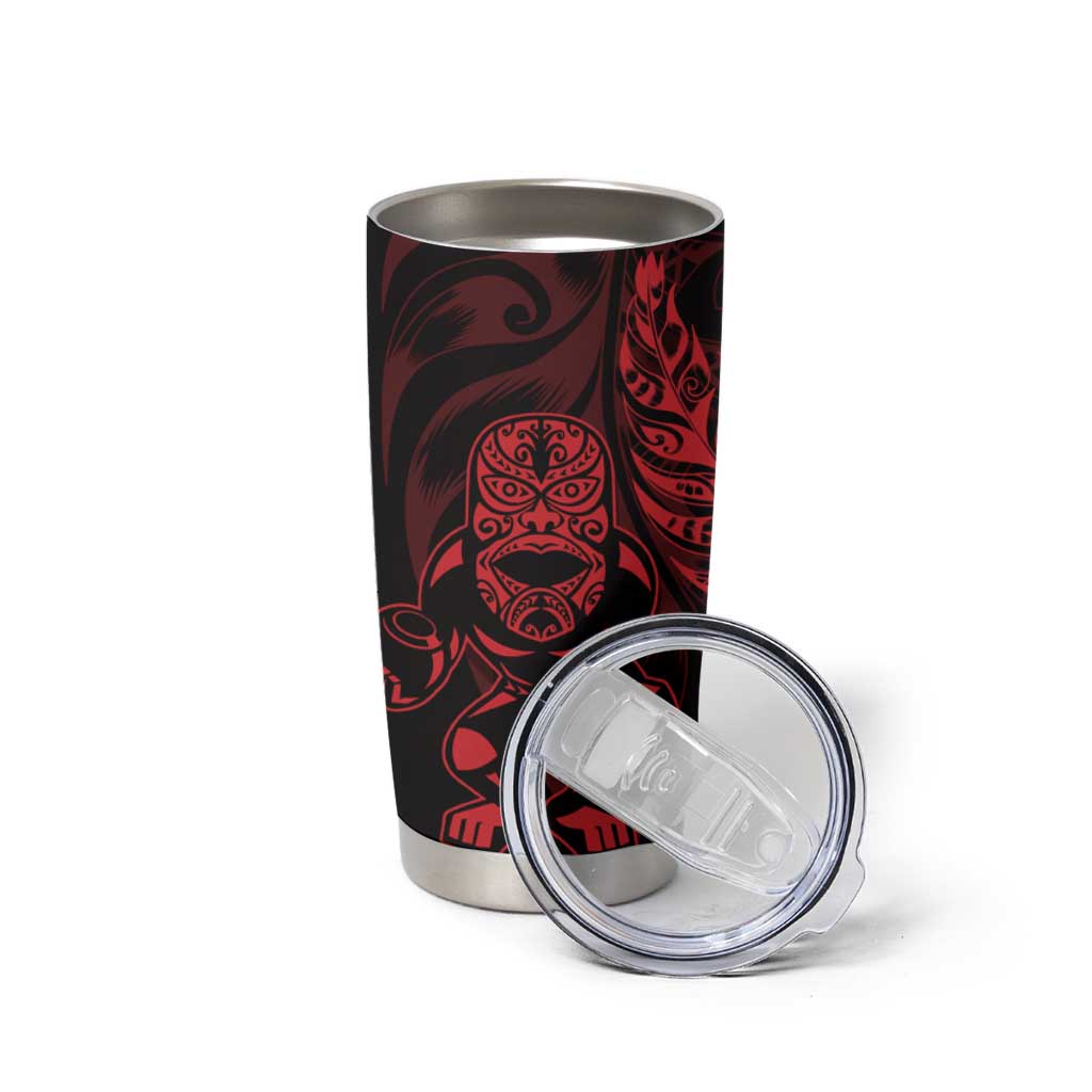 New Zealand Lawn Bowls Custom Tumbler Cup Red Maori Warrior Tribal Silver Fern - Polynesian Pride