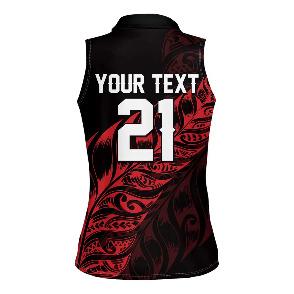 New Zealand Lawn Bowls Custom Women Sleeveless Polo Shirt Red Maori Warrior Tribal Silver Fern - Polynesian Pride