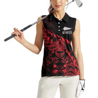 New Zealand Lawn Bowls Custom Women Sleeveless Polo Shirt Red Maori Warrior Tribal Silver Fern - Polynesian Pride