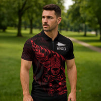 New Zealand Lawn Bowls Custom Zipper Polo Shirt Red Maori Warrior Tribal Silver Fern - Polynesian Pride