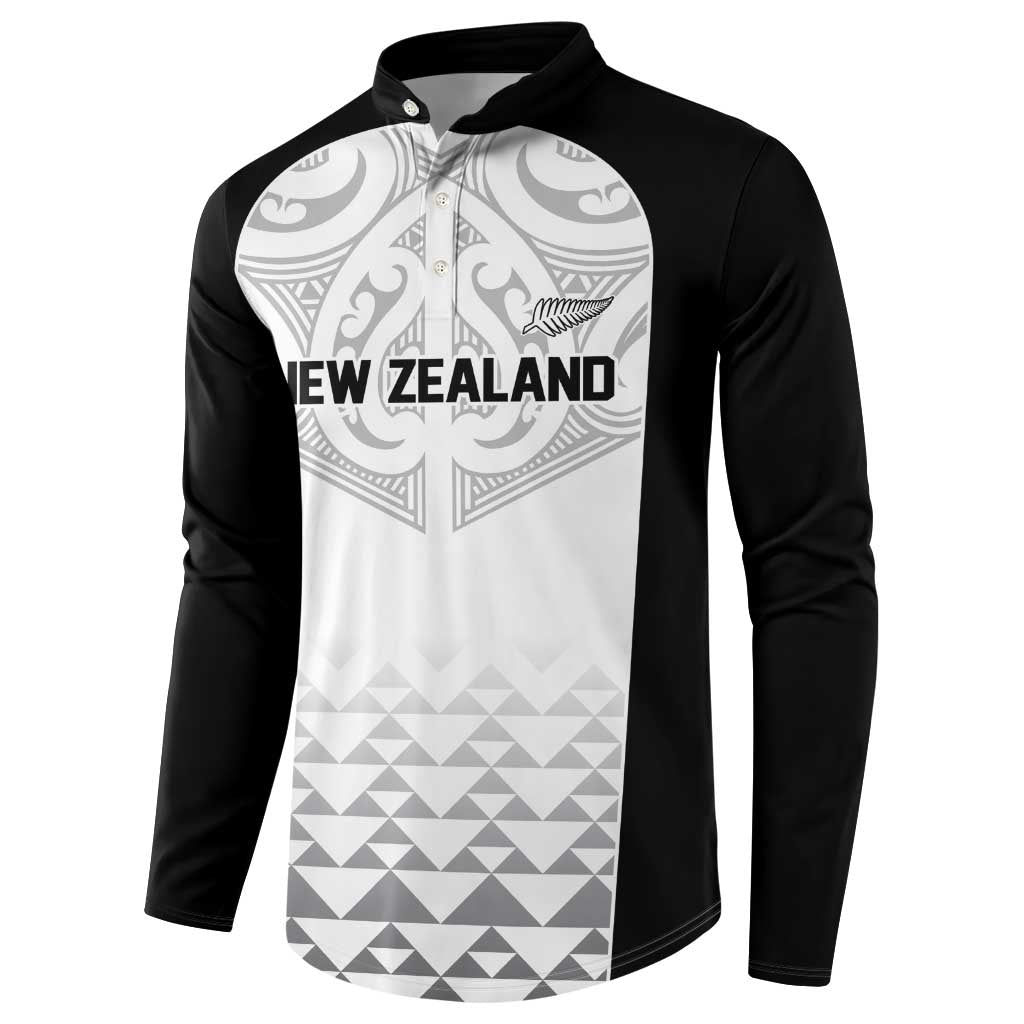 World Football 2026 New Zealand Custom Button Sweatshirt All White Fern Maori Tribal LT9 - Polynesian Pride