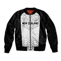 World Football 2026 New Zealand Custom Sleeve Zip Bomber Jacket All White Fern Maori Tribal LT9 Unisex White - Polynesian Pride