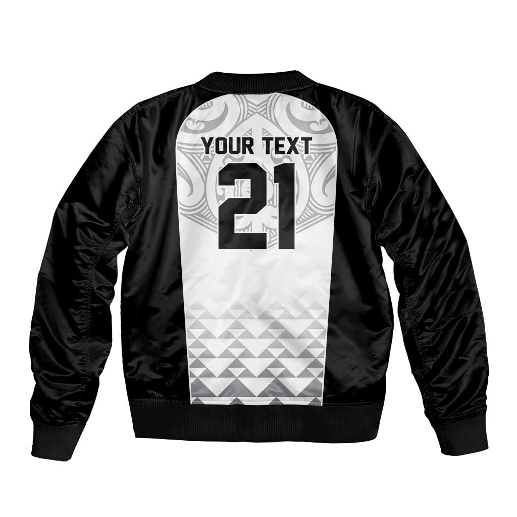 World Football 2026 New Zealand Custom Sleeve Zip Bomber Jacket All White Fern Maori Tribal LT9 - Polynesian Pride