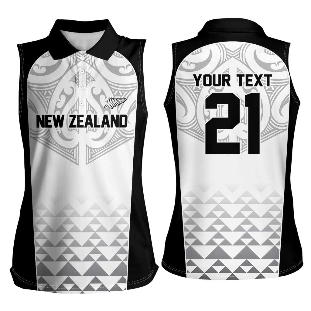 World Football 2026 New Zealand Custom Women Sleeveless Polo Shirt All White Fern Maori Tribal LT9 - Polynesian Pride