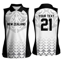 World Football 2026 New Zealand Custom Women Sleeveless Polo Shirt All White Fern Maori Tribal LT9 - Polynesian Pride