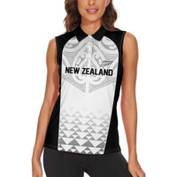 World Football 2026 New Zealand Custom Women Sleeveless Polo Shirt All White Fern Maori Tribal LT9 - Polynesian Pride
