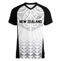 World Football 2026 New Zealand Custom Women V-Neck T-Shirt All White Fern Maori Tribal LT9 Female White - Polynesian Pride