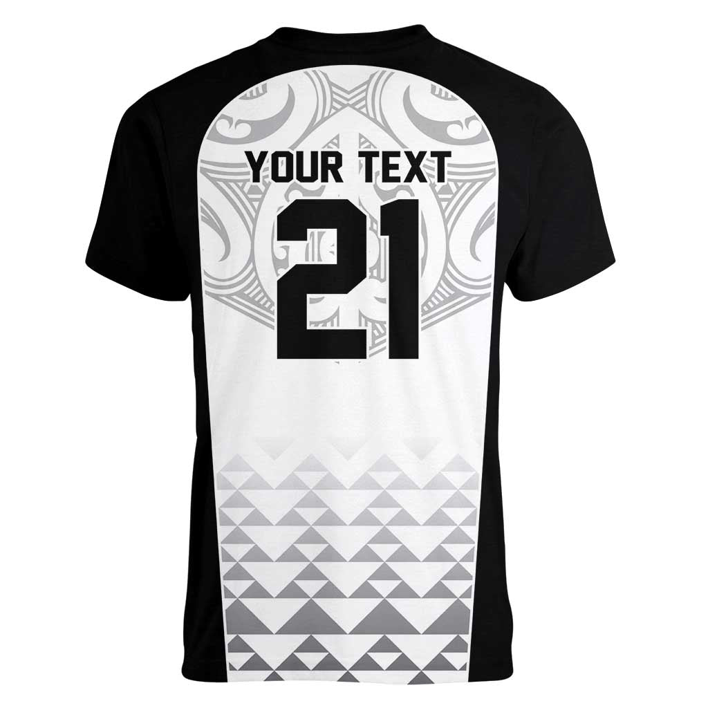 World Football 2026 New Zealand Custom Women V-Neck T-Shirt All White Fern Maori Tribal LT9 - Polynesian Pride
