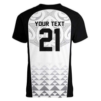 World Football 2026 New Zealand Custom Women V-Neck T-Shirt All White Fern Maori Tribal LT9 - Polynesian Pride
