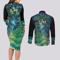 New Zealand Matariki Waipuna-a-rangi Couples Matching Long Sleeve Bodycon Dress and Long Sleeve Button Shirt He Roimata o Rangi