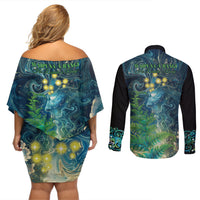 New Zealand Matariki Waipuna-a-rangi Couples Matching Off Shoulder Short Dress and Long Sleeve Button Shirt He Roimata o Rangi