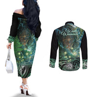 New Zealand Matariki Waiti Couples Matching Off The Shoulder Long Sleeve Dress and Long Sleeve Button Shirt Waimāori and The Origin Of Life