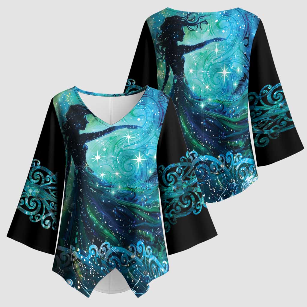 New Zealand Matariki Hiwa-i-te-rangi Kimono Sleeve Blouse Titiro ki nga Whetu Wishing Star - Polynesian Pride