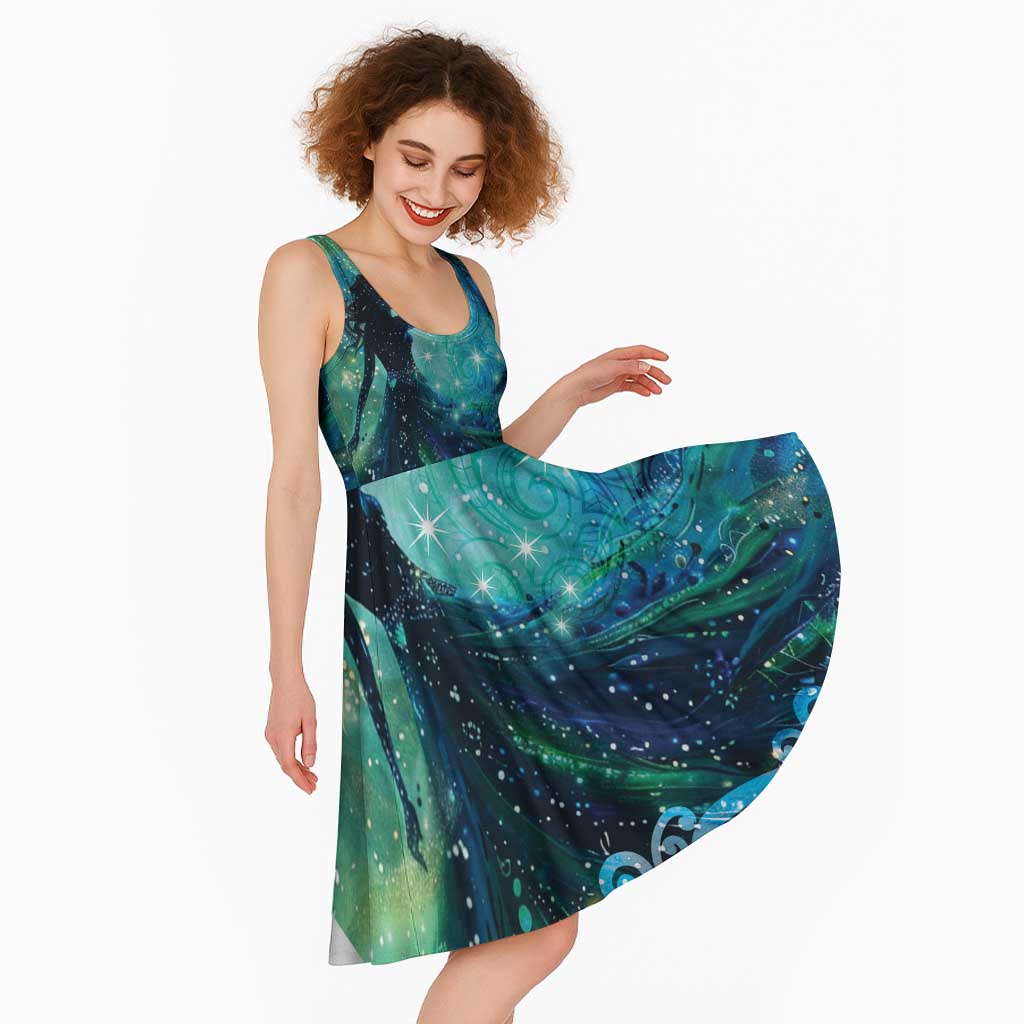 New Zealand Matariki Hiwa-i-te-rangi Midi Dress Titiro ki nga Whetu Wishing Star - Polynesian Pride