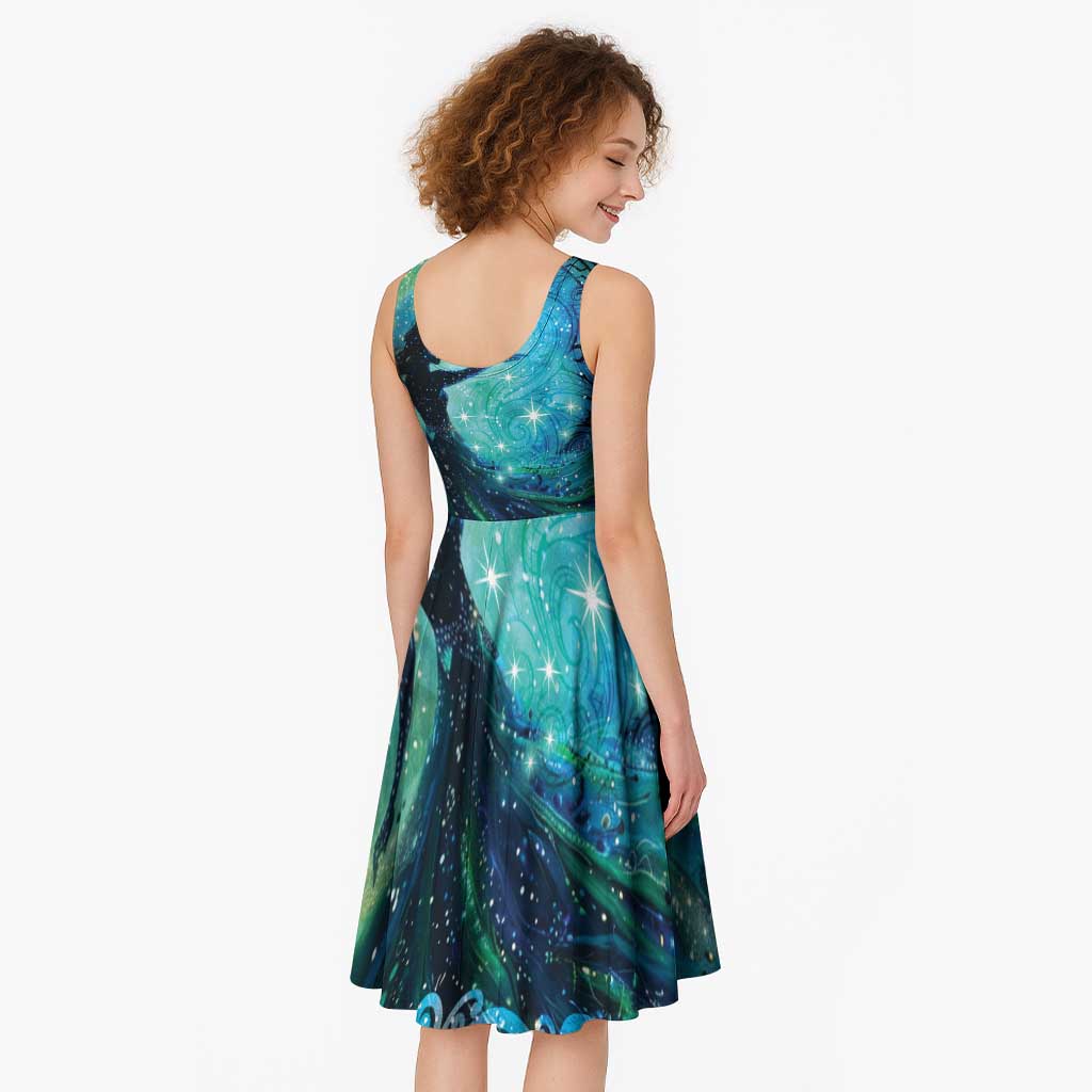 New Zealand Matariki Hiwa-i-te-rangi Midi Dress Titiro ki nga Whetu Wishing Star - Polynesian Pride