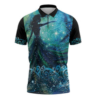 New Zealand Matariki Hiwa-i-te-rangi Zipper Polo Shirt Titiro ki nga Whetu Wishing Star - Polynesian Pride