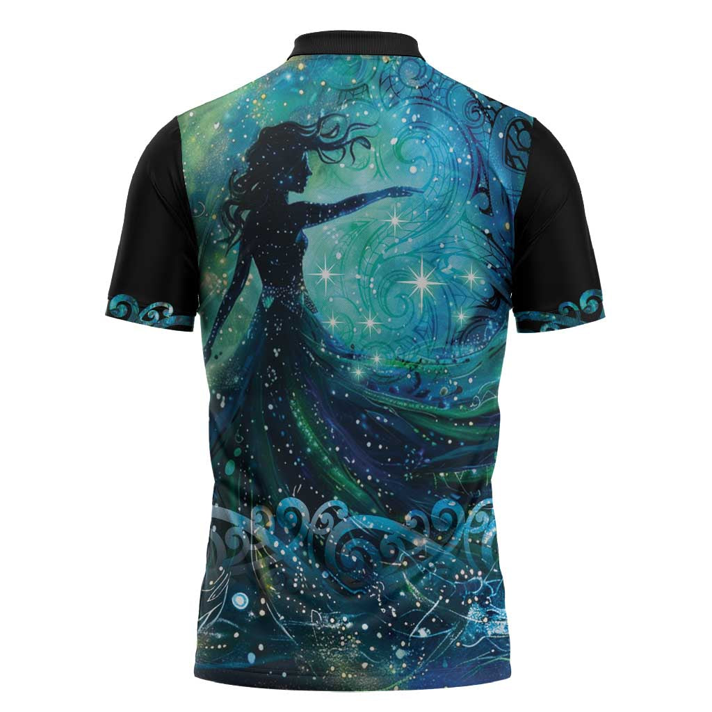 New Zealand Matariki Hiwa-i-te-rangi Zipper Polo Shirt Titiro ki nga Whetu Wishing Star - Polynesian Pride