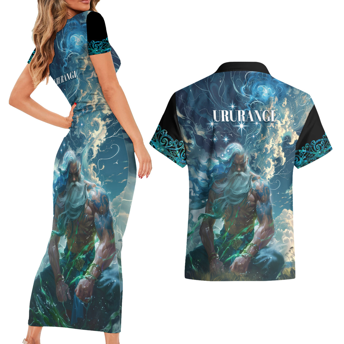 New Zealand Matariki Ururangi Couples Matching Short Sleeve Bodycon Dress and Hawaiian Shirt The Murmur Of The Wind