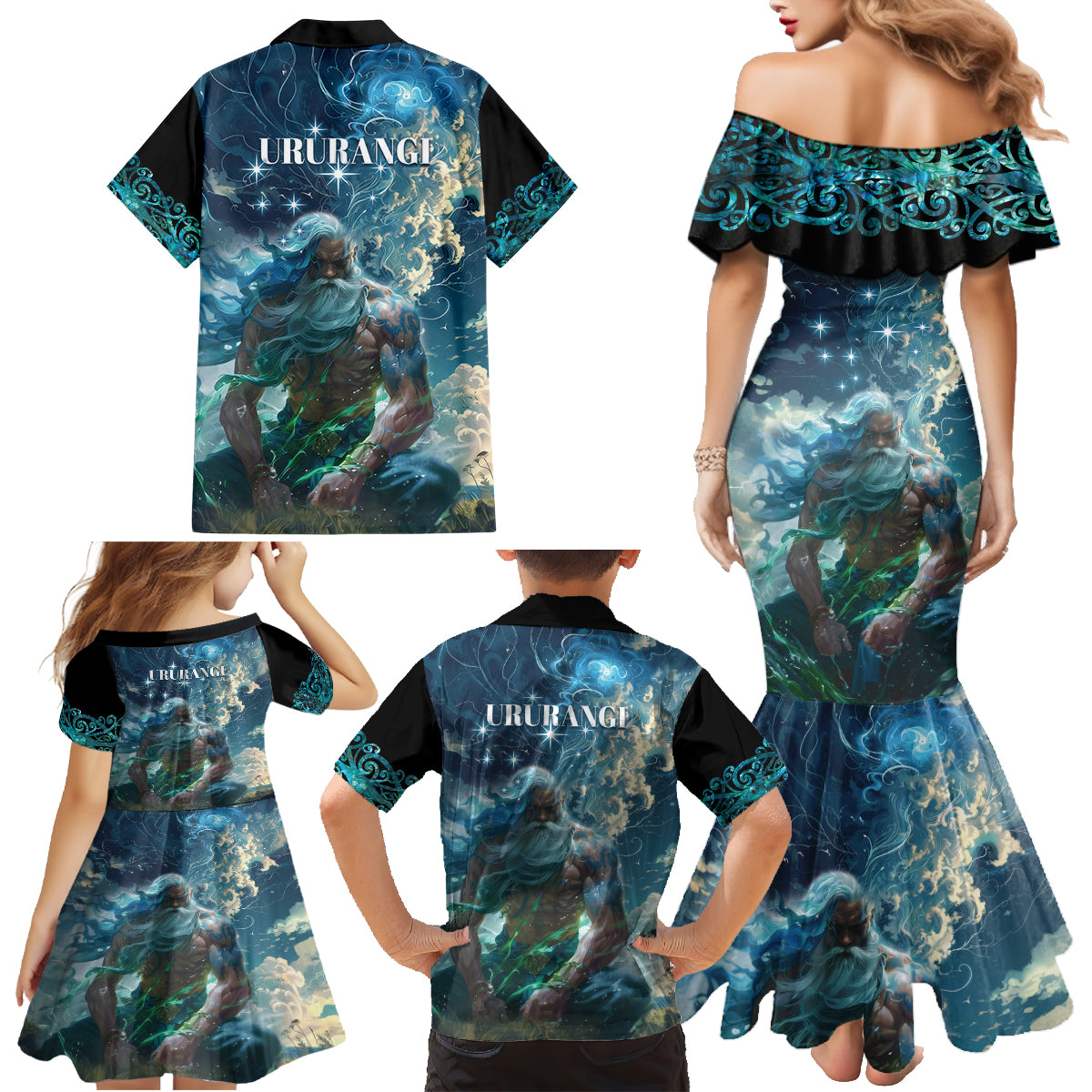 New Zealand Matariki Ururangi Family Matching Mermaid Dress and Hawaiian Shirt The Murmur Of The Wind