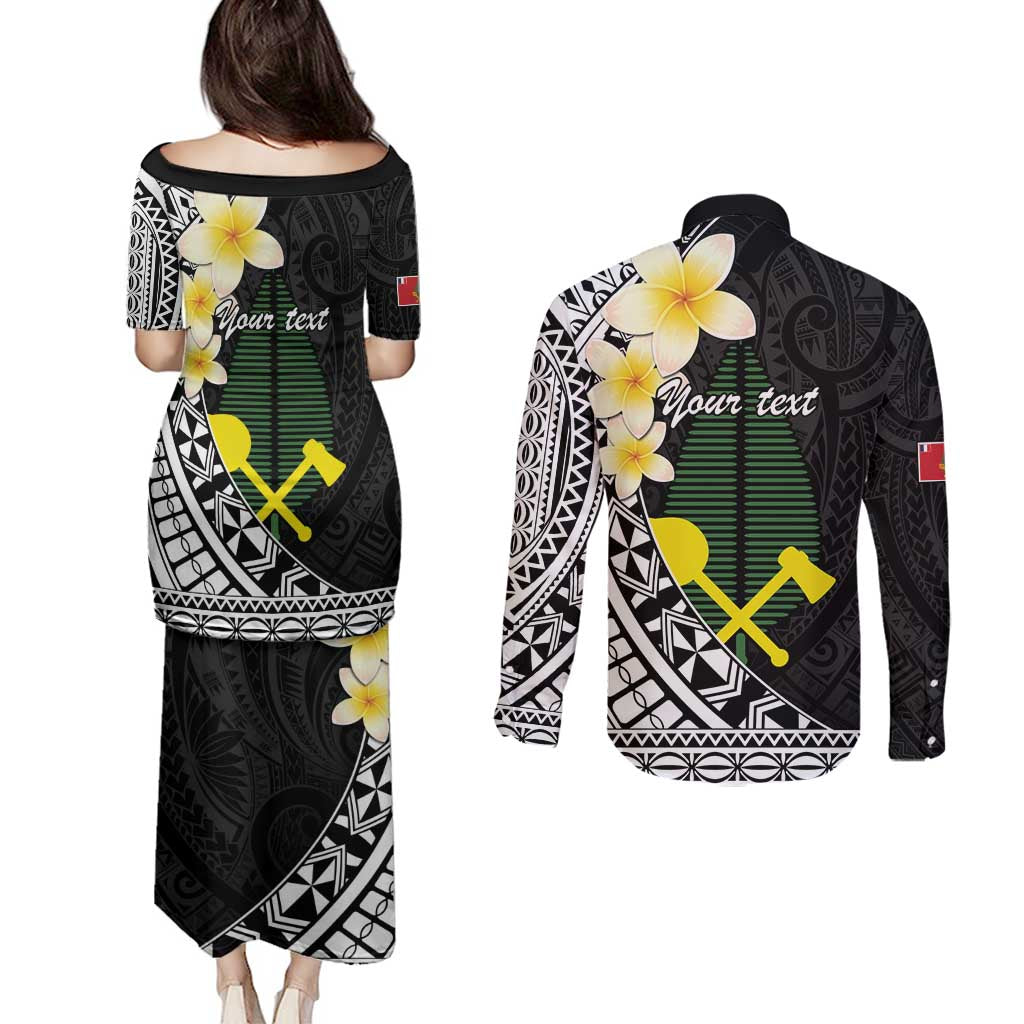 Alo Chiefdom Wallis and Futuna Personalized Couples Matching Puletasi and Long Sleeve Button Shirt Frangipani Flowers Polynesian Pattern