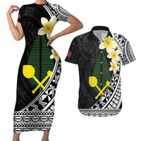 Alo Chiefdom Wallis and Futuna Personalized Couples Matching Short Sleeve Bodycon Dress and Hawaiian Shirt Frangipani Flowers Polynesian Pattern