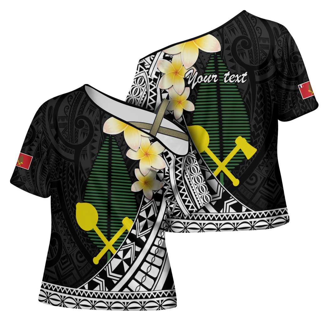 Alo Chiefdom Wallis and Futuna Personalized Cross Shoulder Shirt Frangipani Flowers Polynesian Pattern - Polynesian Pride