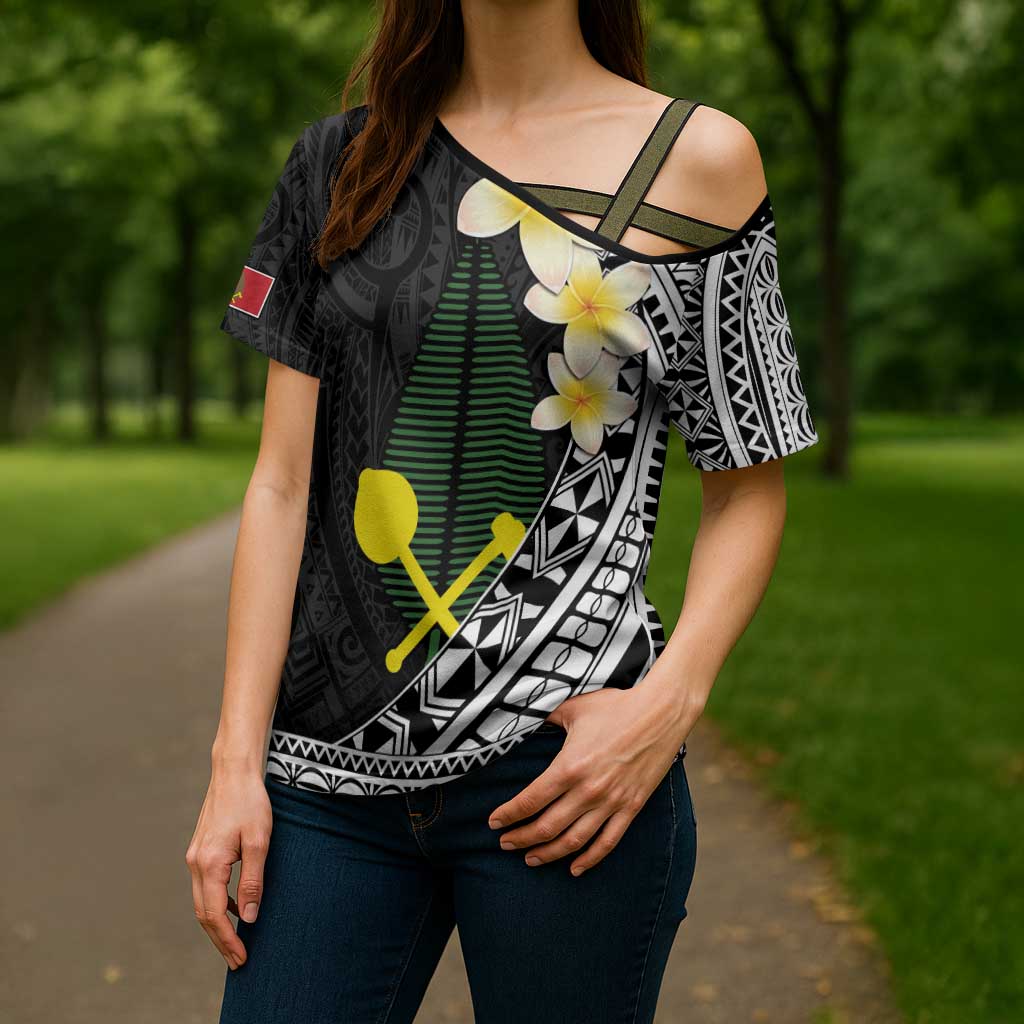 Alo Chiefdom Wallis and Futuna Personalized Cross Shoulder Shirt Frangipani Flowers Polynesian Pattern - Polynesian Pride