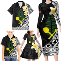 Alo Chiefdom Wallis and Futuna Personalized Family Matching Long Sleeve Bodycon Dress and Hawaiian Shirt Frangipani Flowers Polynesian Pattern