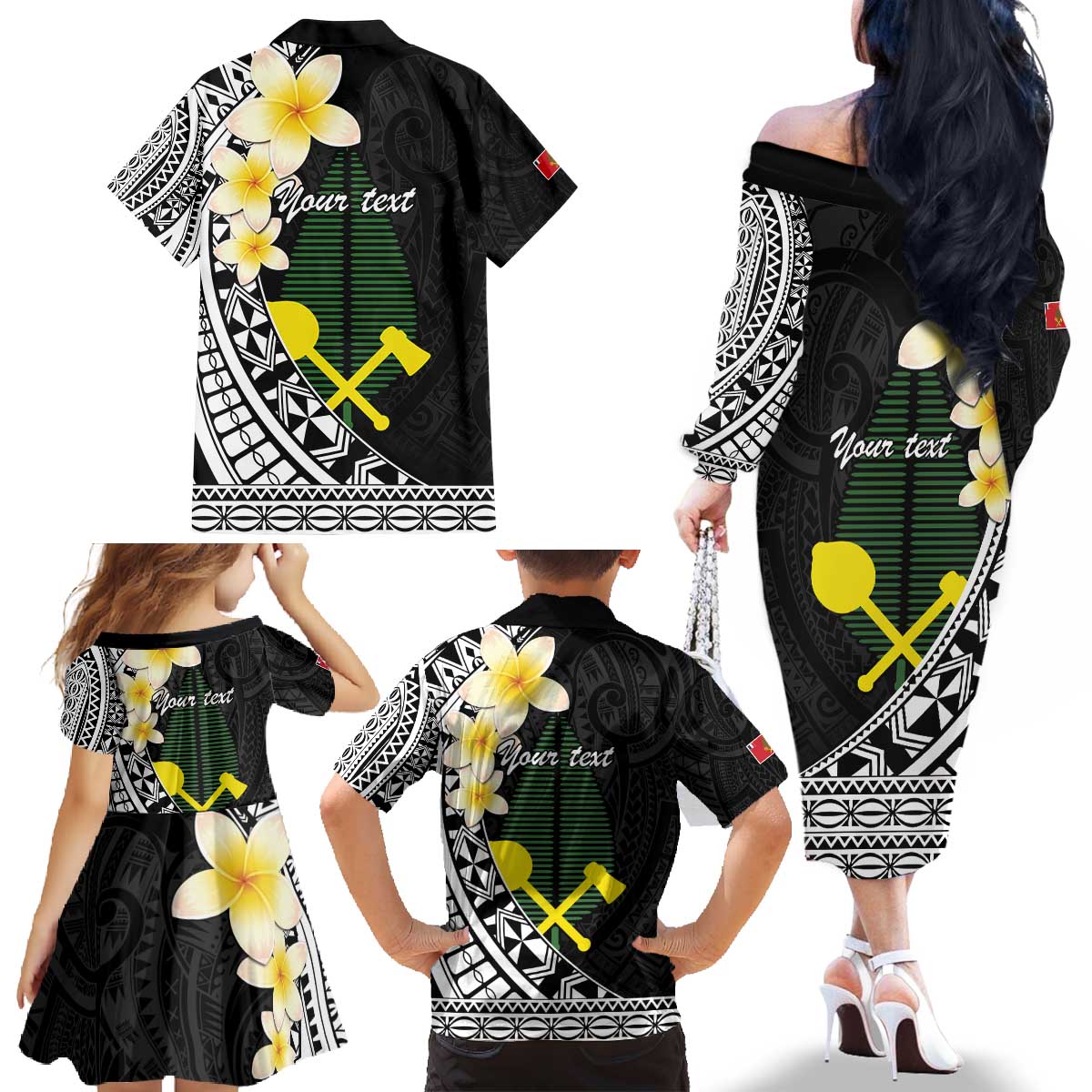 Alo Chiefdom Wallis and Futuna Personalized Family Matching Off The Shoulder Long Sleeve Dress and Hawaiian Shirt Frangipani Flowers Polynesian Pattern