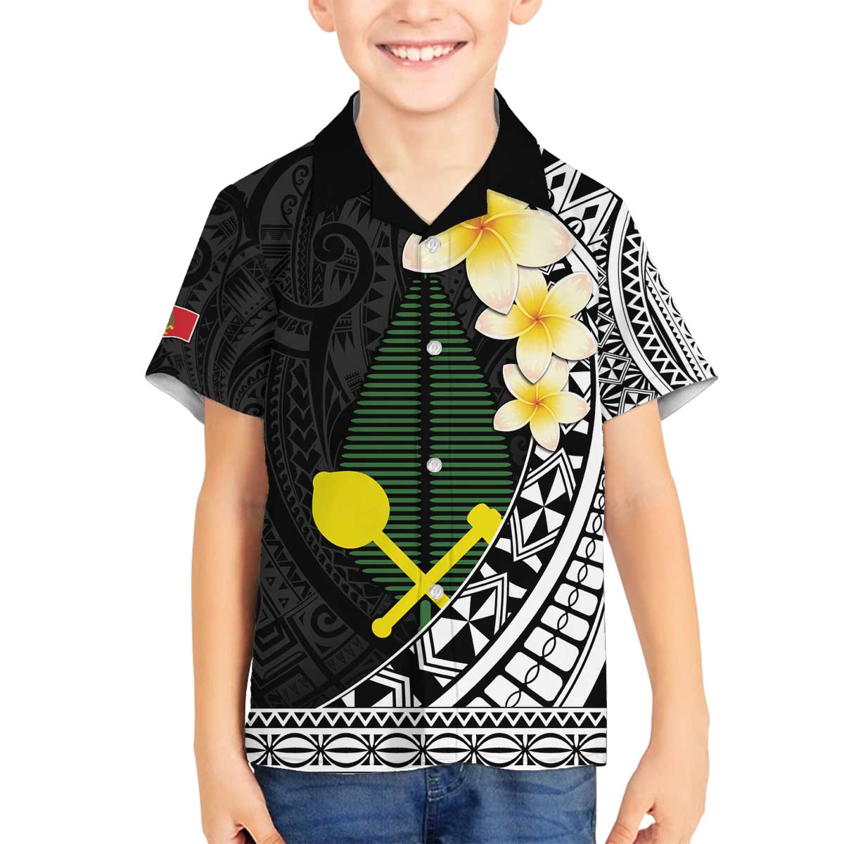 Alo Chiefdom Wallis and Futuna Personalized Family Matching Off The Shoulder Long Sleeve Dress and Hawaiian Shirt Frangipani Flowers Polynesian Pattern