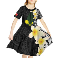 Alo Chiefdom Wallis and Futuna Personalized Kid Short Sleeve Dress Frangipani Flowers Polynesian Pattern