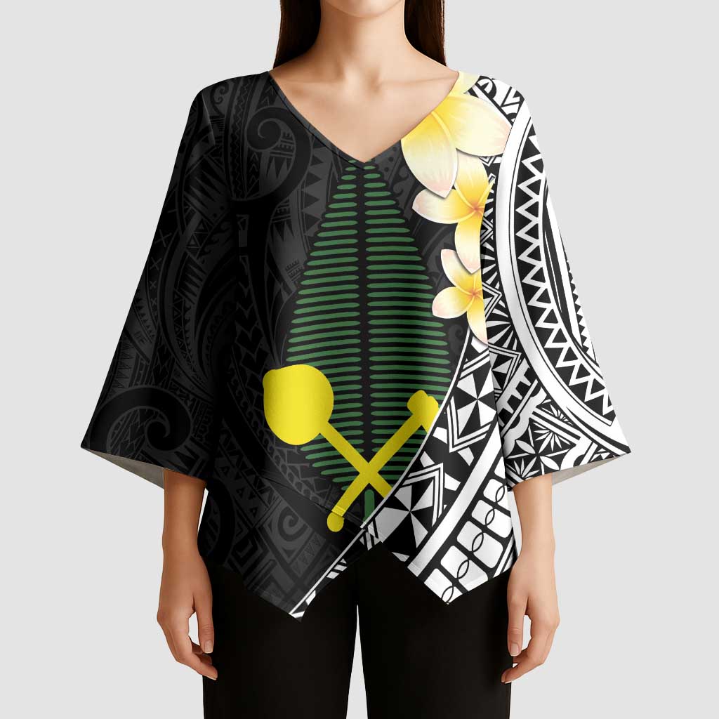 Alo Chiefdom Wallis and Futuna Personalized Kimono Sleeve Blouse Frangipani Flowers Polynesian Pattern - Polynesian Pride