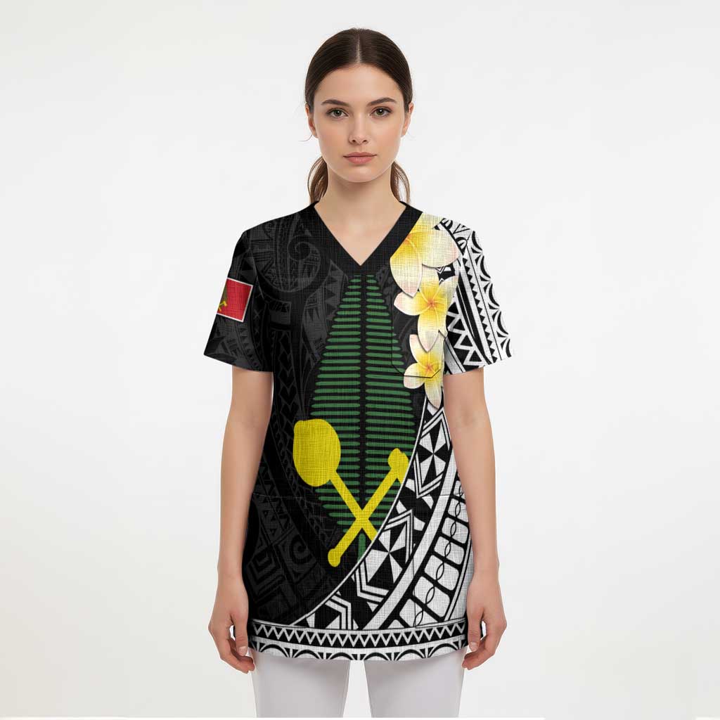 Alo Chiefdom Wallis and Futuna Personalized Scrub Top Frangipani Flowers Polynesian Pattern - Polynesian Pride