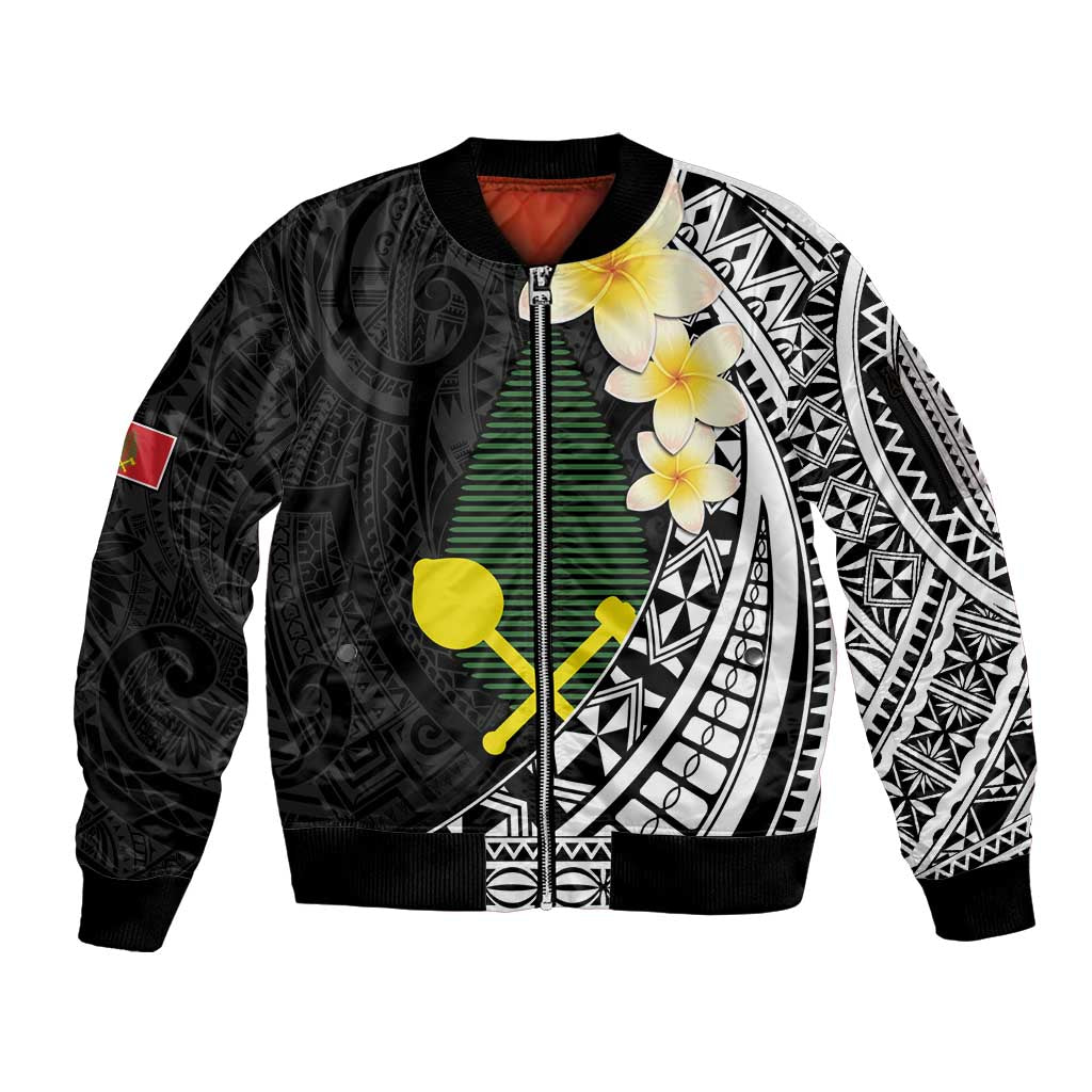 Alo Chiefdom Wallis and Futuna Personalized Sleeve Zip Bomber Jacket Frangipani Flowers Polynesian Pattern