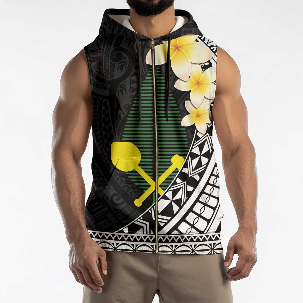 Alo Chiefdom Wallis and Futuna Personalized Sleeveless Zip Hoodie Frangipani Flowers Polynesian Pattern - Polynesian Pride