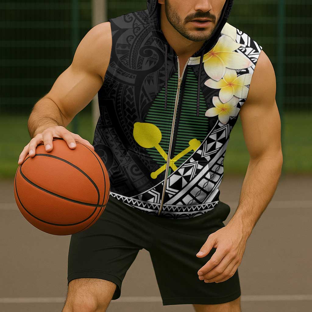 Alo Chiefdom Wallis and Futuna Personalized Sleeveless Zip Hoodie Frangipani Flowers Polynesian Pattern - Polynesian Pride