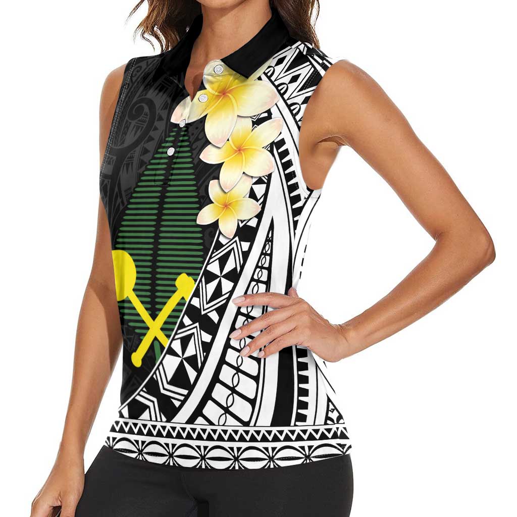 Alo Chiefdom Wallis and Futuna Personalized Women Sleeveless Polo Shirt Frangipani Flowers Polynesian Pattern