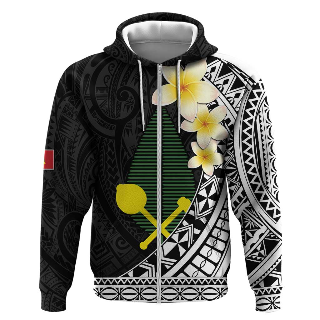 Alo Chiefdom Wallis and Futuna Personalized Zip Hoodie Frangipani Flowers Polynesian Pattern