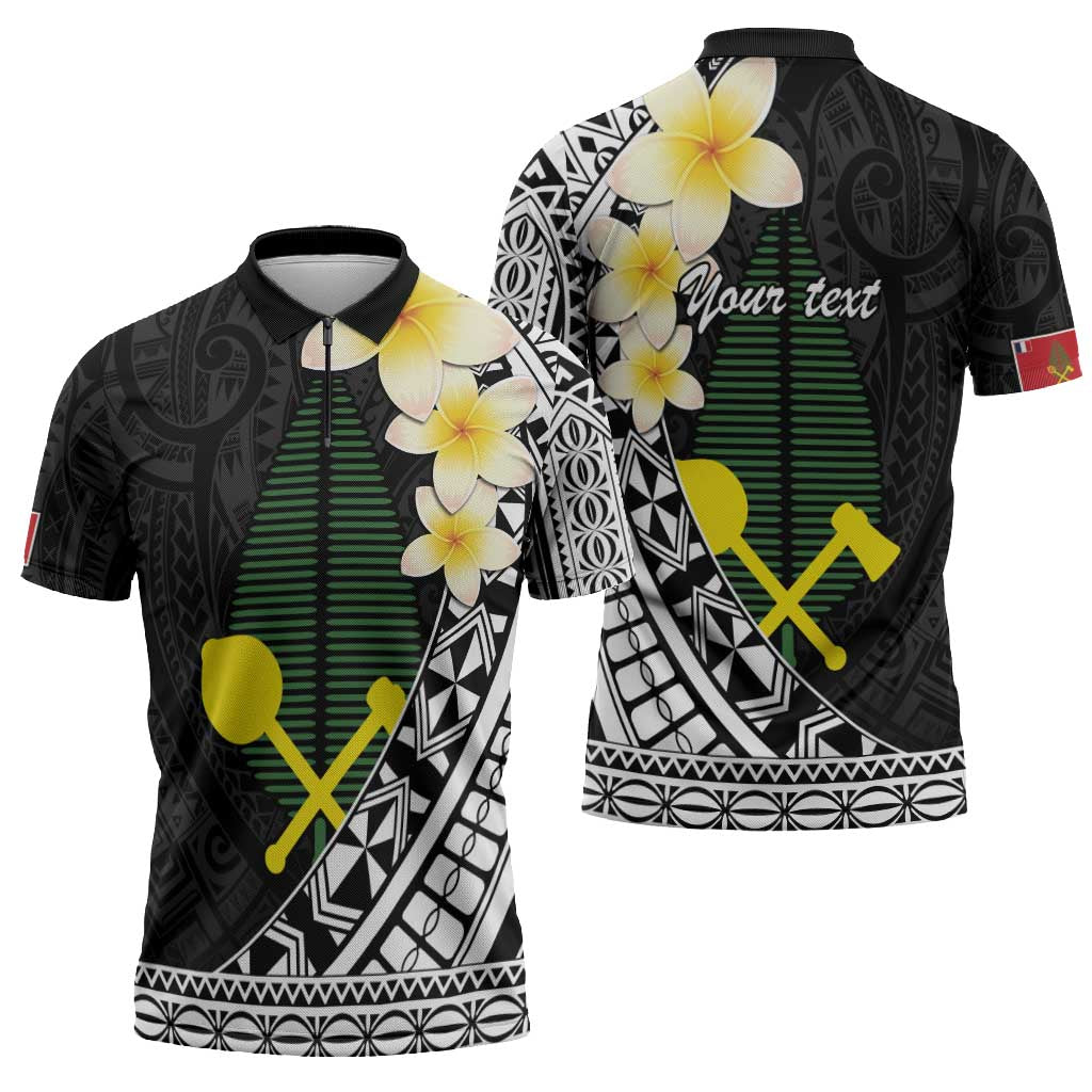 Alo Chiefdom Wallis and Futuna Personalized Zipper Polo Shirt Frangipani Flowers Polynesian Pattern - Polynesian Pride