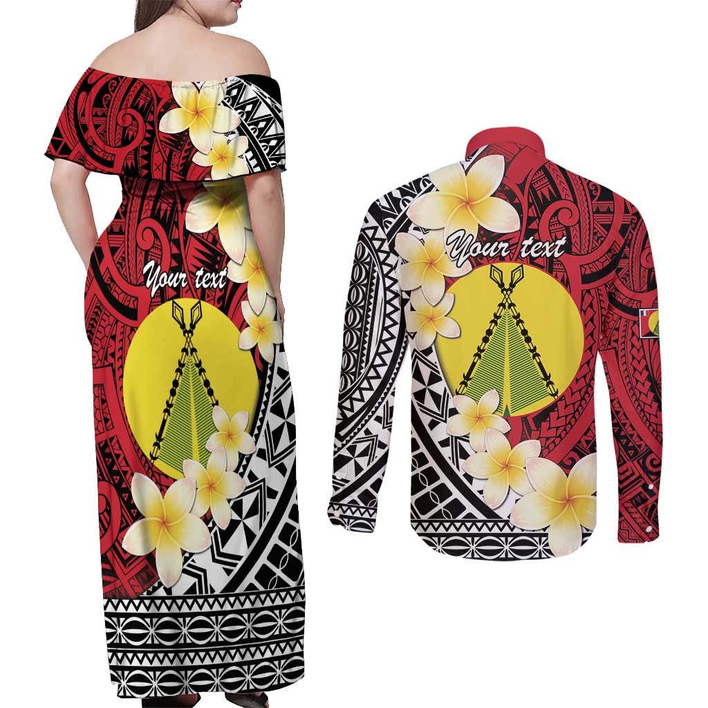 Sigave Chiefdom Wallis and Futuna Personalized Couples Matching Off Shoulder Maxi Dress and Long Sleeve Button Shirt Frangipani Flowers Polynesian Pattern