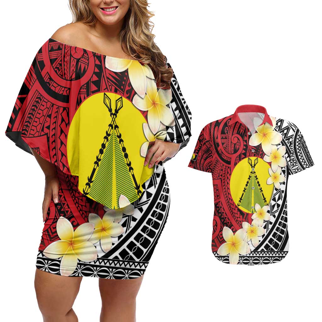 Sigave Chiefdom Wallis and Futuna Personalized Couples Matching Off Shoulder Short Dress and Hawaiian Shirt Frangipani Flowers Polynesian Pattern
