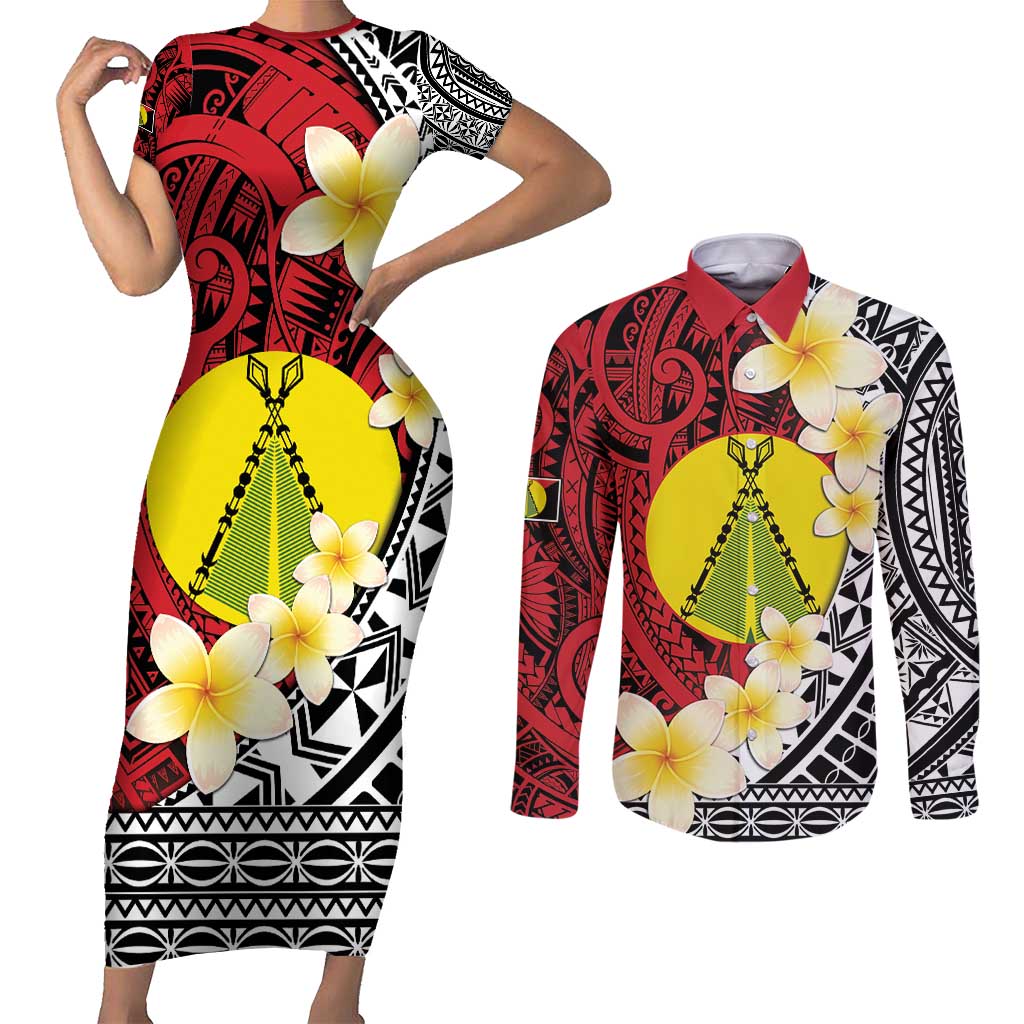 Sigave Chiefdom Wallis and Futuna Personalized Couples Matching Short Sleeve Bodycon Dress and Long Sleeve Button Shirt Frangipani Flowers Polynesian Pattern