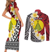 Sigave Chiefdom Wallis and Futuna Personalized Couples Matching Short Sleeve Bodycon Dress and Long Sleeve Button Shirt Frangipani Flowers Polynesian Pattern
