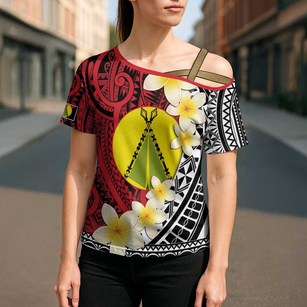 Sigave Chiefdom Wallis and Futuna Personalized Cross Shoulder Shirt Frangipani Flowers Polynesian Pattern - Polynesian Pride