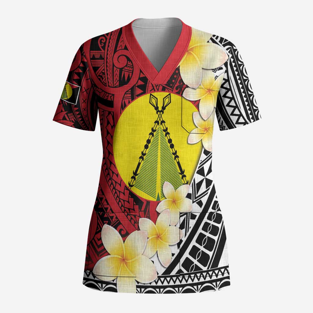 Sigave Chiefdom Wallis and Futuna Personalized Scrub Top Frangipani Flowers Polynesian Pattern - Polynesian Pride
