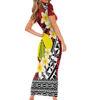 Sigave Chiefdom Wallis and Futuna Personalized Short Sleeve Bodycon Dress Frangipani Flowers Polynesian Pattern
