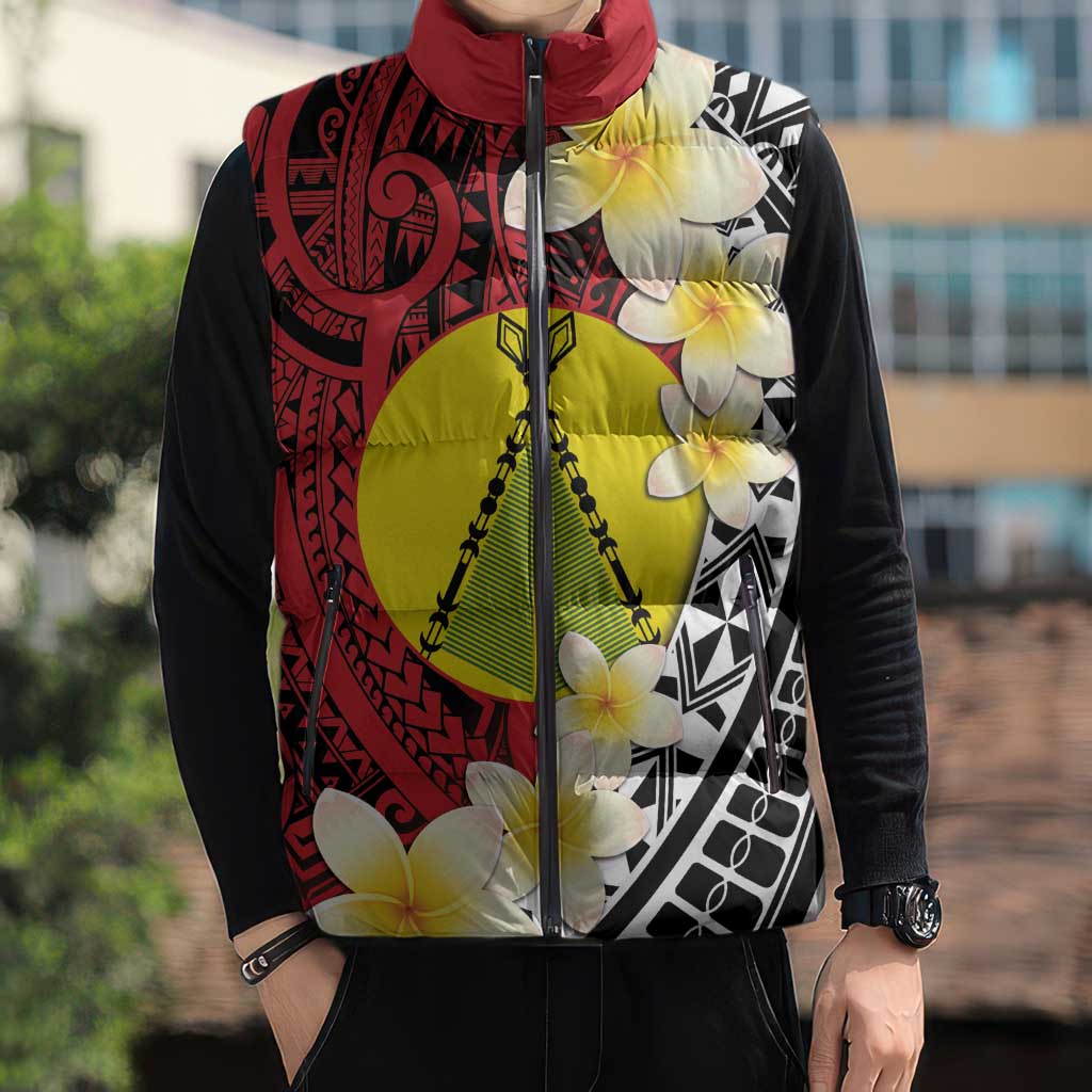 Sigave Chiefdom Wallis and Futuna Personalized Sleeveless Puffer Jacket Frangipani Flowers Polynesian Pattern - Polynesian Pride