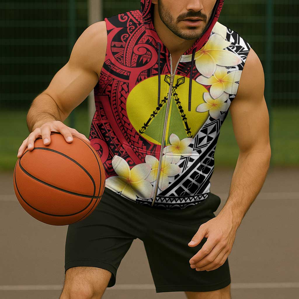 Sigave Chiefdom Wallis and Futuna Personalized Sleeveless Zip Hoodie Frangipani Flowers Polynesian Pattern - Polynesian Pride