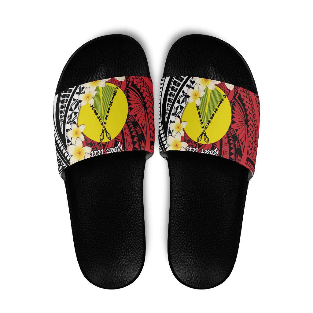 Sigave Chiefdom Wallis and Futuna Personalized Slide Sandals Frangipani Flowers Polynesian Pattern - Polynesian Pride