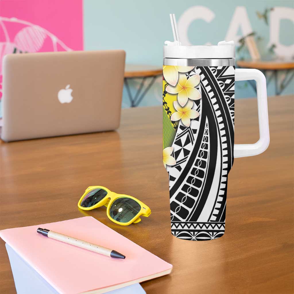 Sigave Chiefdom Wallis and Futuna Personalized Tumbler With Handle Frangipani Flowers Polynesian Pattern